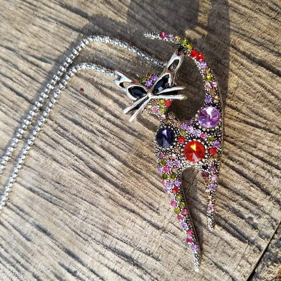 Whimsical Colorful Kitty Cat Necklace / brooch - NWOT - Picture 3 of 7